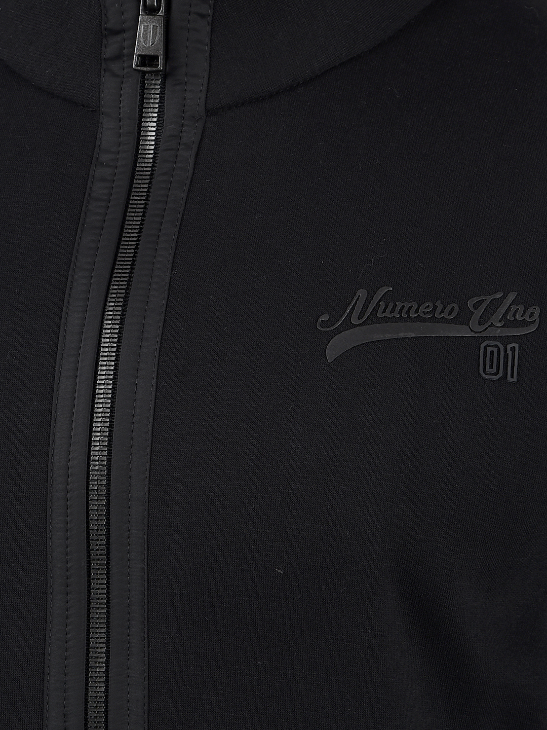 Numero Uno Men Solid Black Front Open Zipper Sweatshirt
